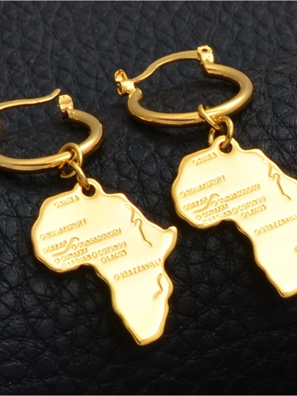 Gold Africa Map Dangle Hoop Earrings - Women Jewelry
